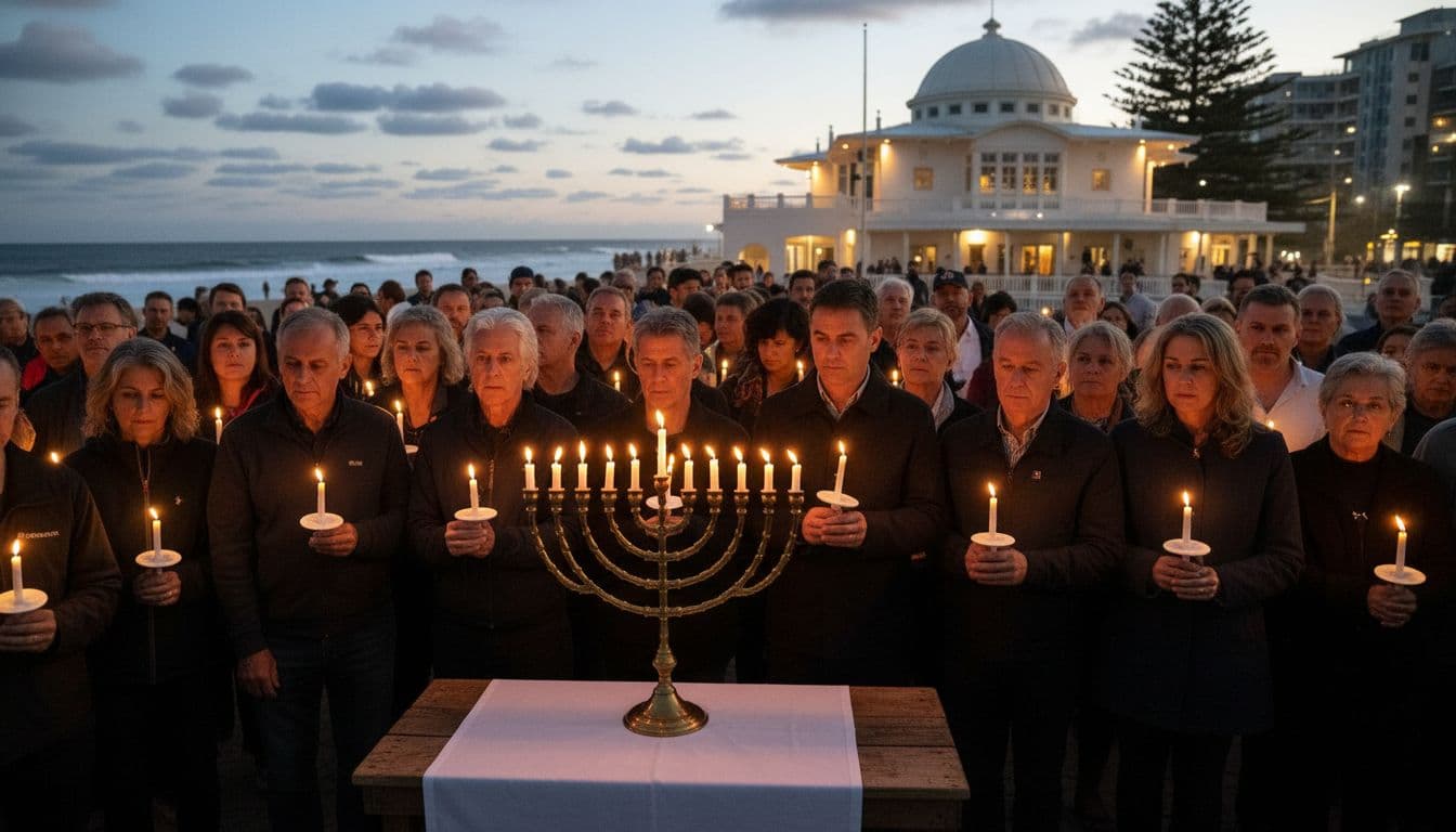 Candlelight vigil at Bondi Pavilion with menorah