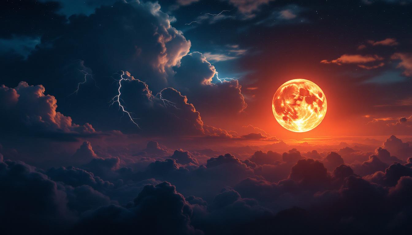 Inside Article Image 3: Buck Moon Rising Over Stormy Skyline, Lightning