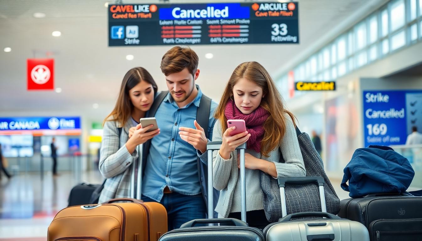 Image: Canadian family stranded at airport amid Air Canada strike and canceled flights