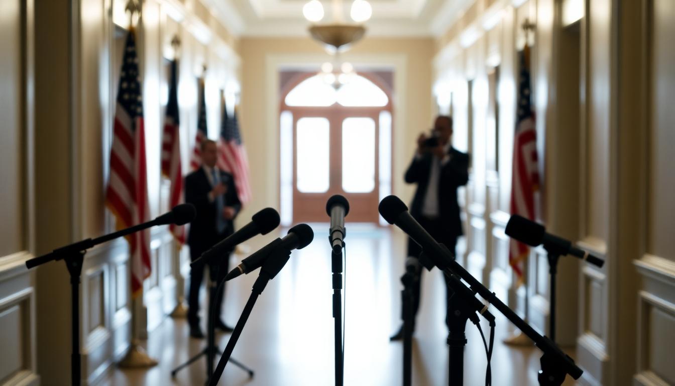 Reporters gather around a speaker in a Capitol hallway for questions