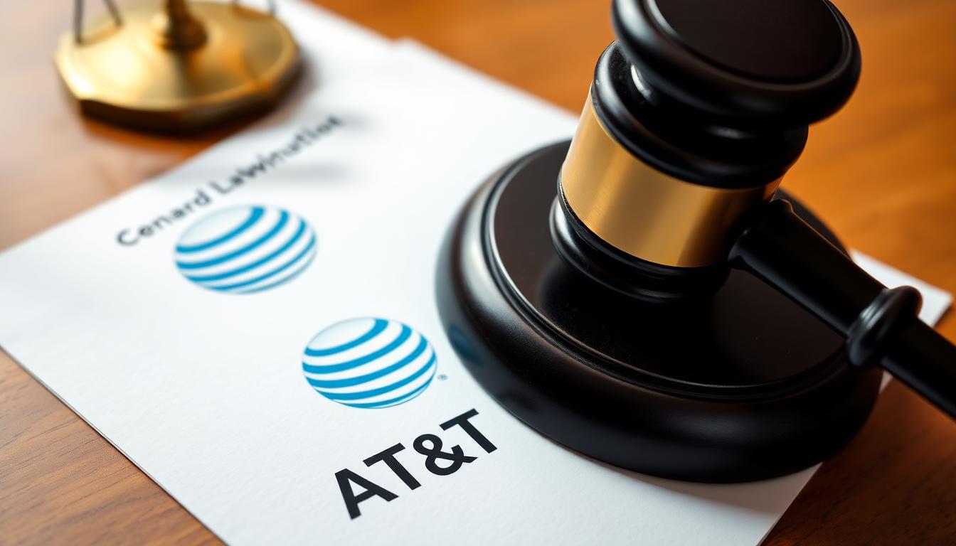 Judicial gavel and AT&T paperwork showing class action proceedings