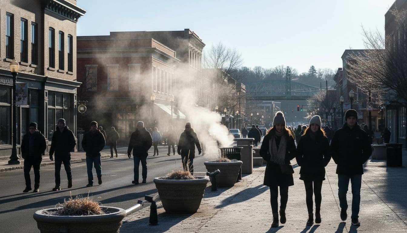 Cold morning street scene in downtown Greenville, SC