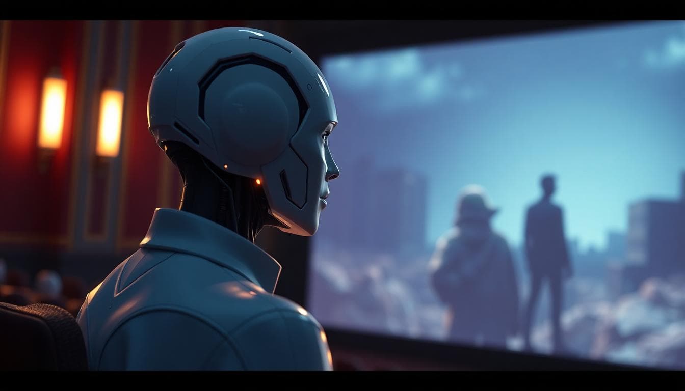 Paul Bettany Teases Vision’s Return in VisionQuest, Plus Daredevil Reunion Hints at NYCC 2 White-suited synthezoid looking at a theater screen showing a memory scene
