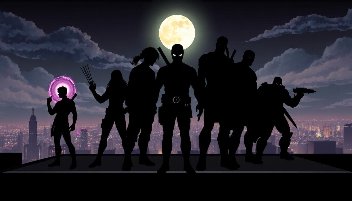 Deadpool Poised for Another Team Movie: What We Know and What We Expect 3 Silhouetted mutant team lineup on a rooftop with Deadpool in the center