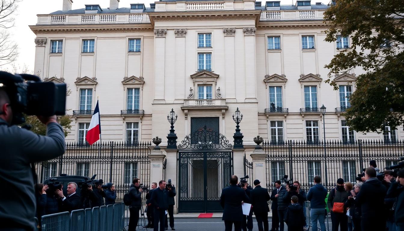 Elysée Palace exterior with press waiting outside