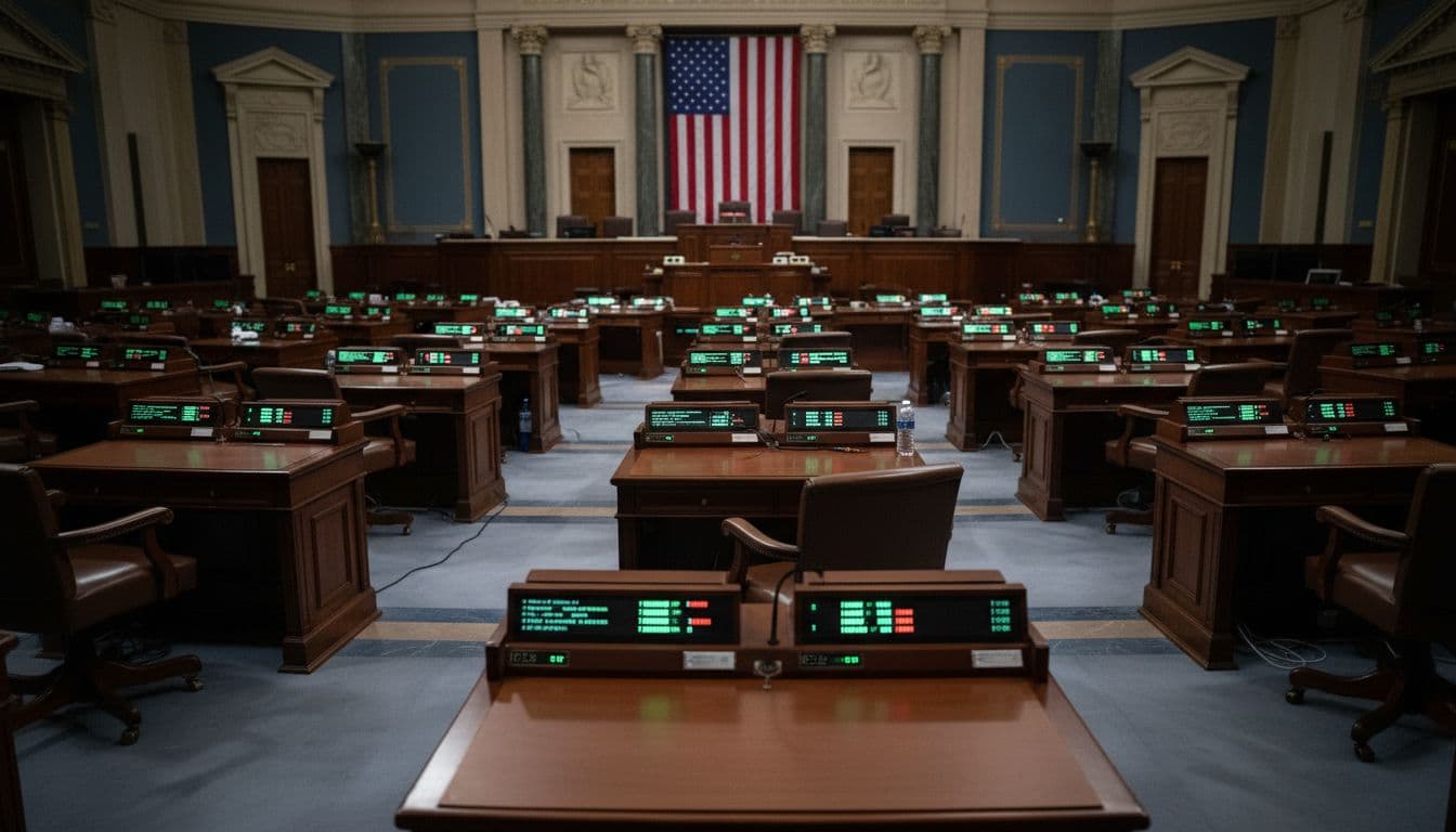 House Moves Toward Vote to Release Epstein Files: What to Know. 2 Empty House chamber with voting boards lit before a vote