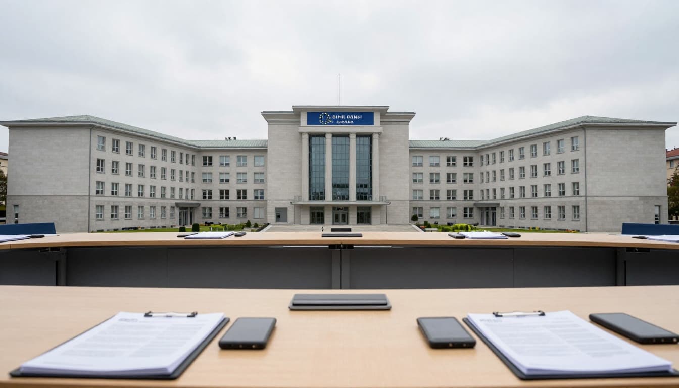 European government buildings and meeting table suggesting diplomacy