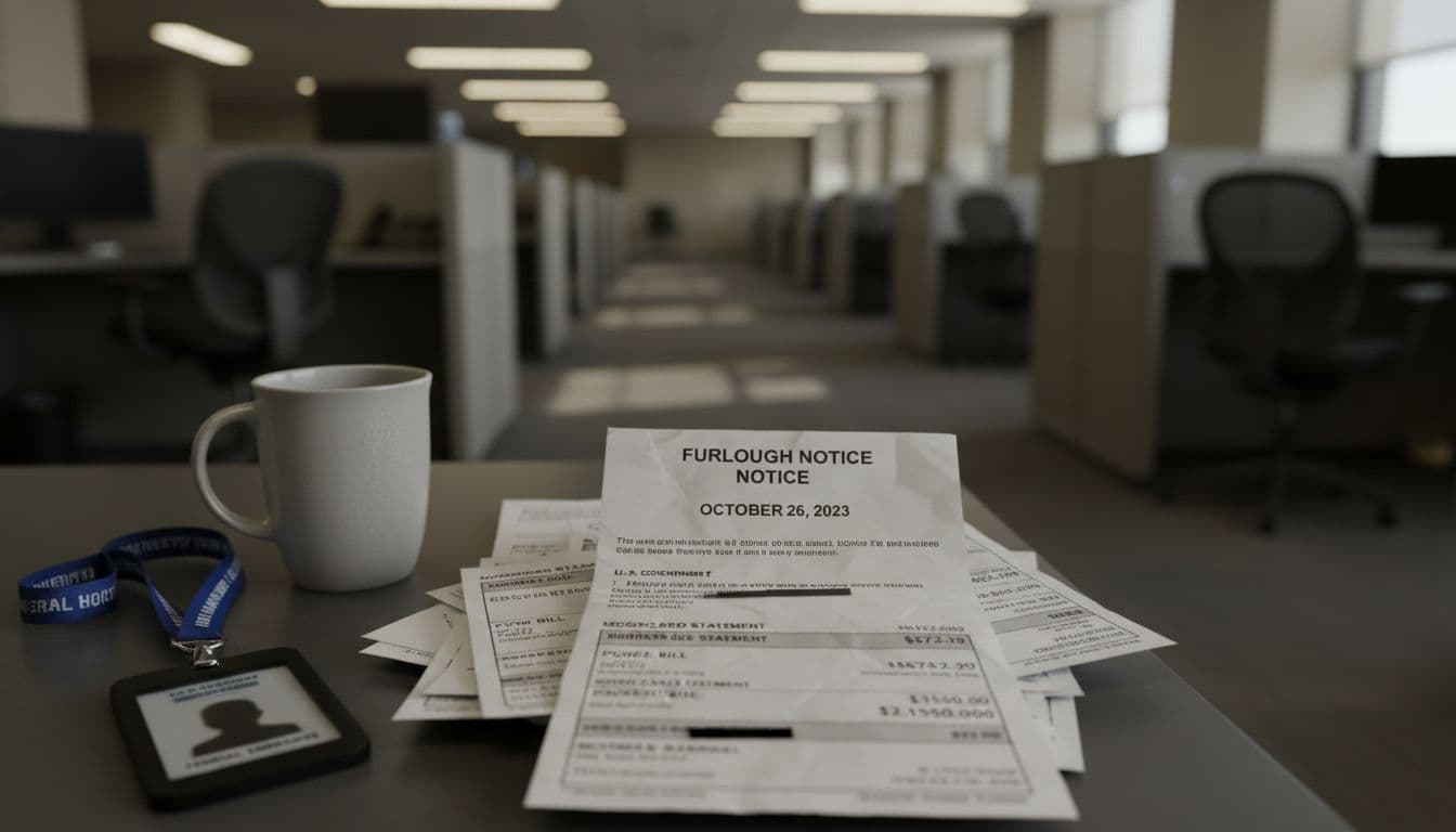 Furlough notice and bills on a federal worker’s desk