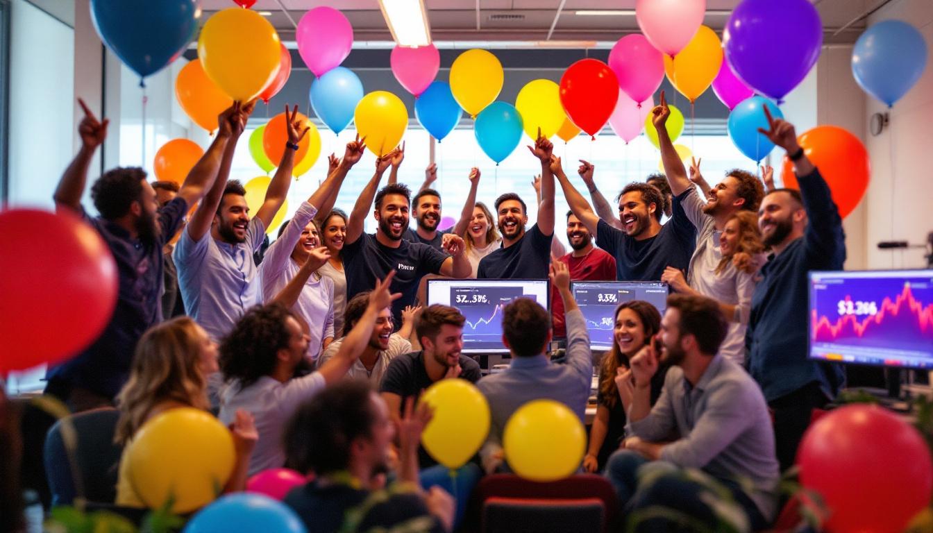 Figma employees celebrate in office following IPO success