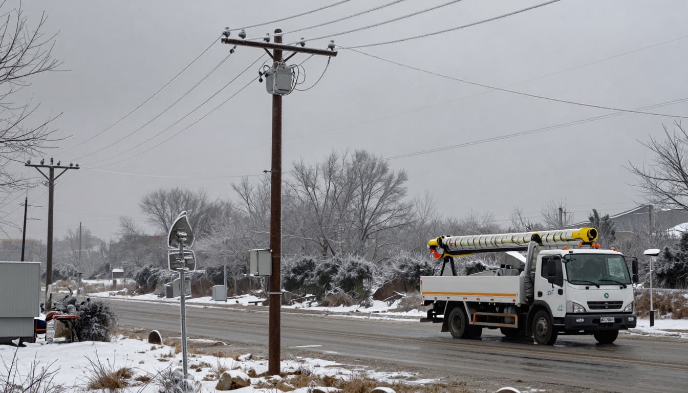 Freezing Rain Is the Worst: What to Watch for When the Weather Turns to Ice 4 Utility poles and power lines with light ice coating during freezing rain