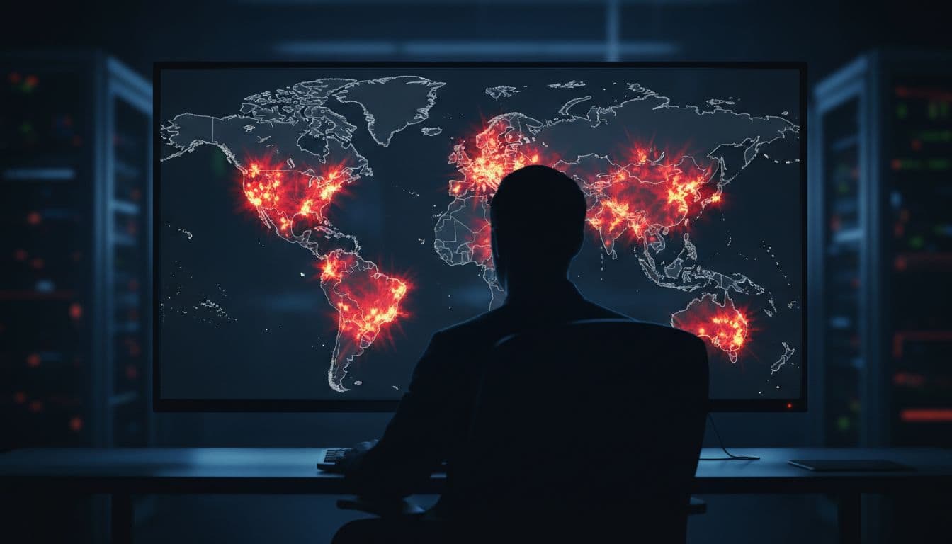 Global internet outage map on a computer screen