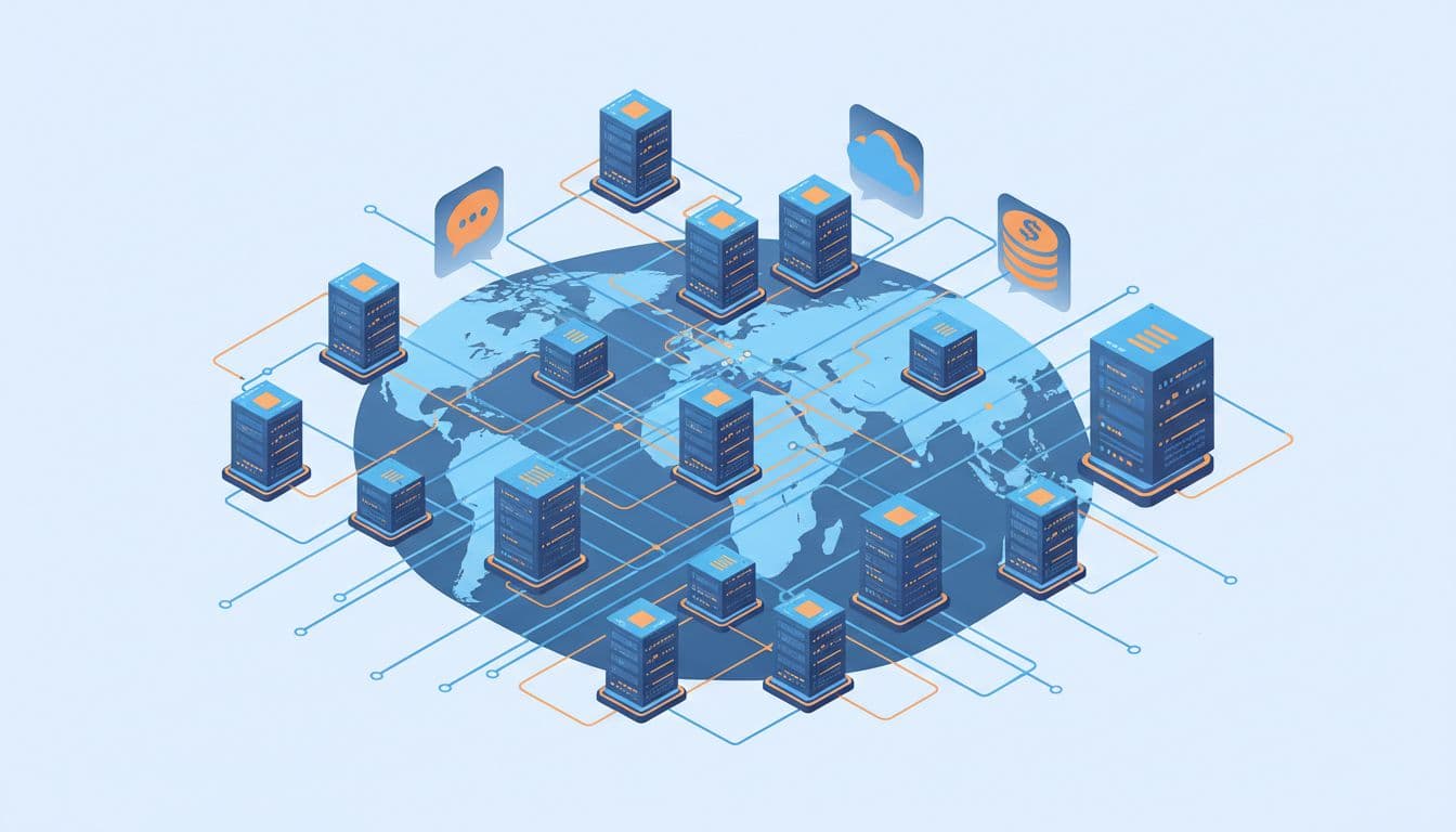 Global internet outage concept with interconnected servers and data centers