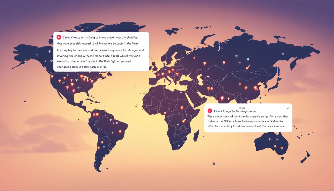 Canva Outage: How a Tech Glitch Halted Creativity Around the World 4 Inside Article Image 3: Global map showing Canva outage notifications