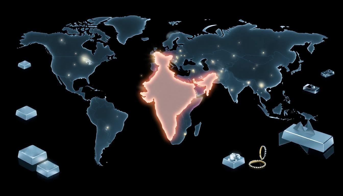 Illustration of global silver demand with India highlighted on a glowing world map