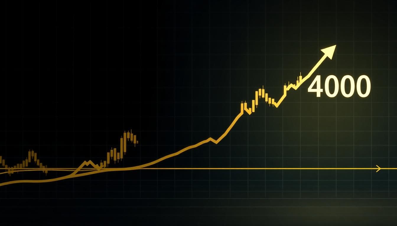 Candlestick chart showing gold price pushing toward the 4000 level