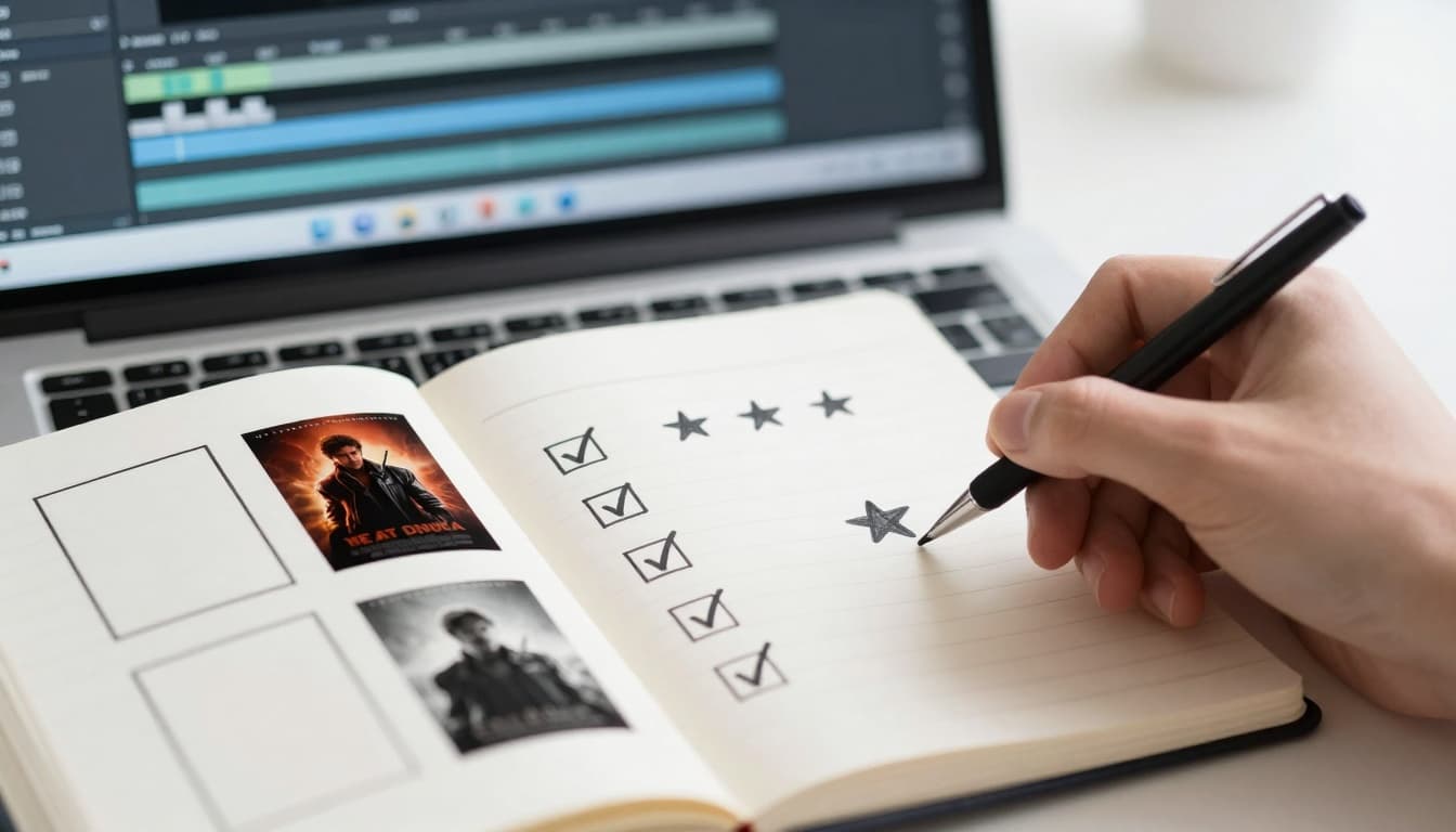 Notebook with star ratings being drawn, representing a critic ranking shows and movies