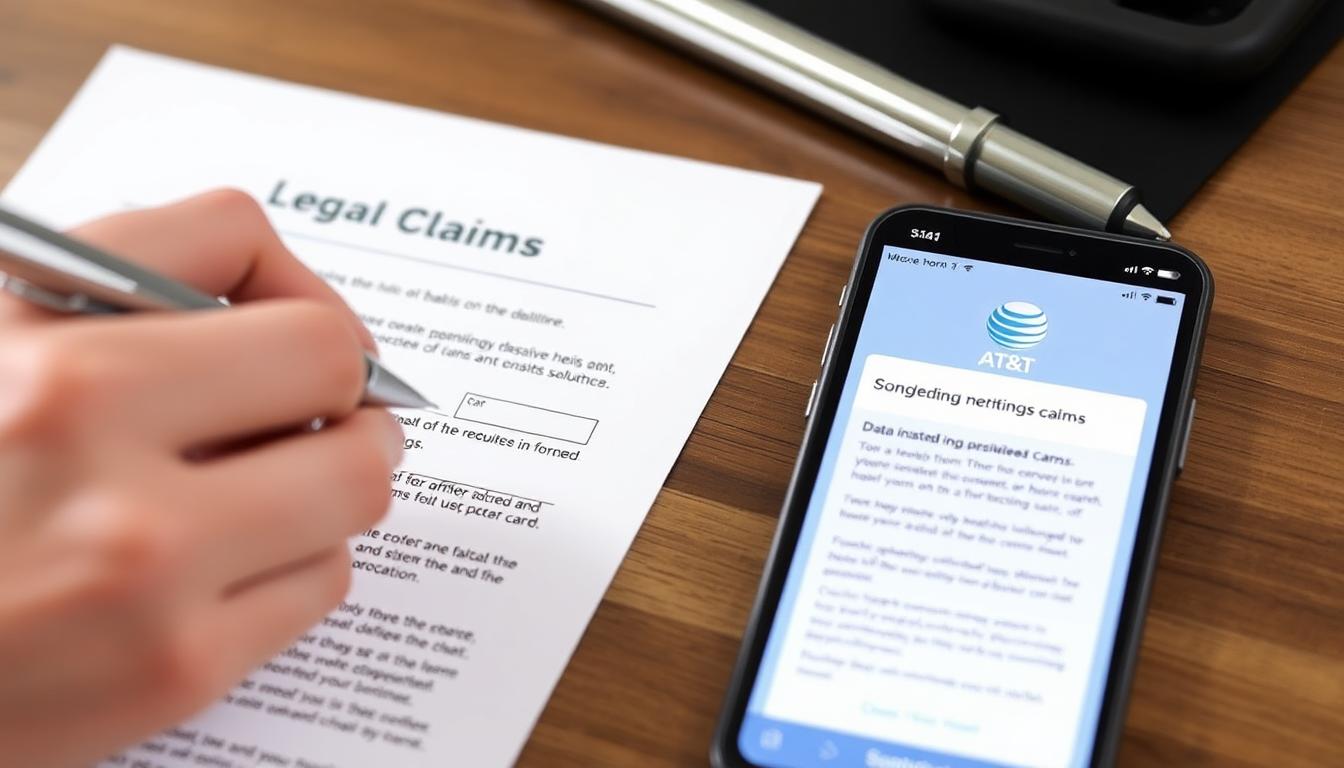 Inside Image: Hand filling out a legal claim form, phone nearby