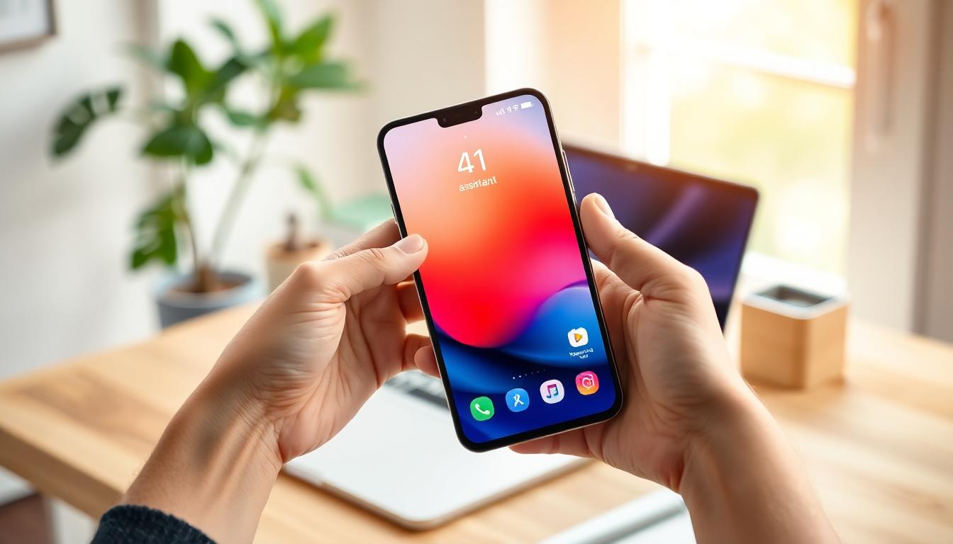 Thin smartphone with AI assistant on a cozy desk setup