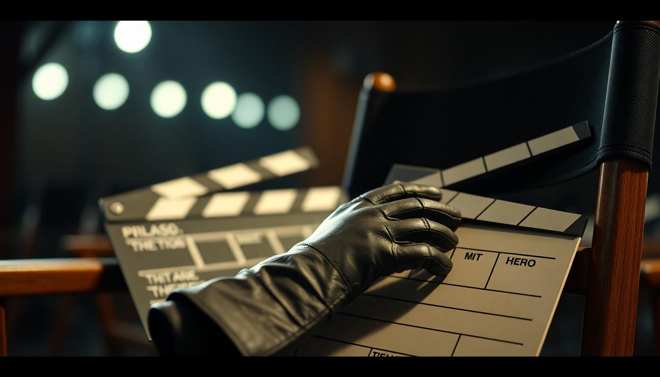 Avengers “Doomsday” Rumor: Is Marvel Hiding Key Cast Members? What’s Plausible and Why It Matters 4 A hero’s glove on a director’s chair with a clapperboard nearby and stage lights in the background