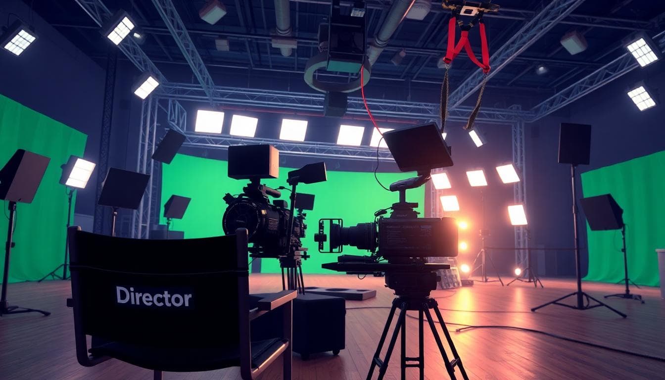 Marvel’s Wonder Man Trailer: Behind the Superhero Spotlight and Into Hollywood’s Grit 2 Behind-the-scenes Hollywood soundstage with camera rig and director chair