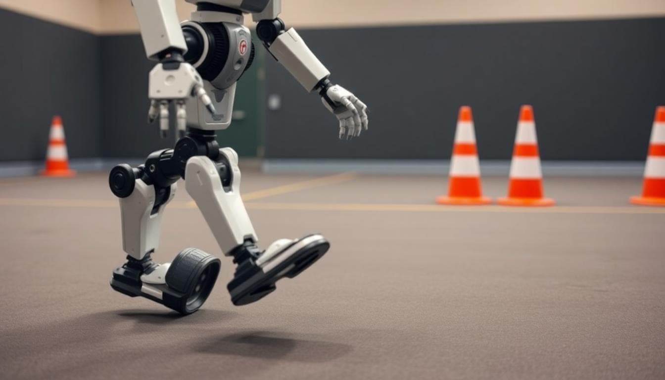 Russian Humanoid Robot Falls During Hyped Debut: What It Really Means for AI and Robotics 4 Humanoid robot performing a recovery step after a shove test