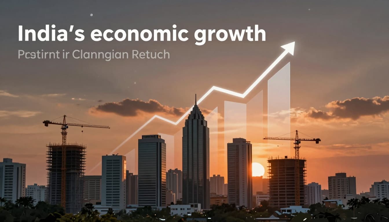 Indian Rupee Undervaluation: Why Global Funds Are Paying Attention 2 Indian city skyline with growth charts rising upward