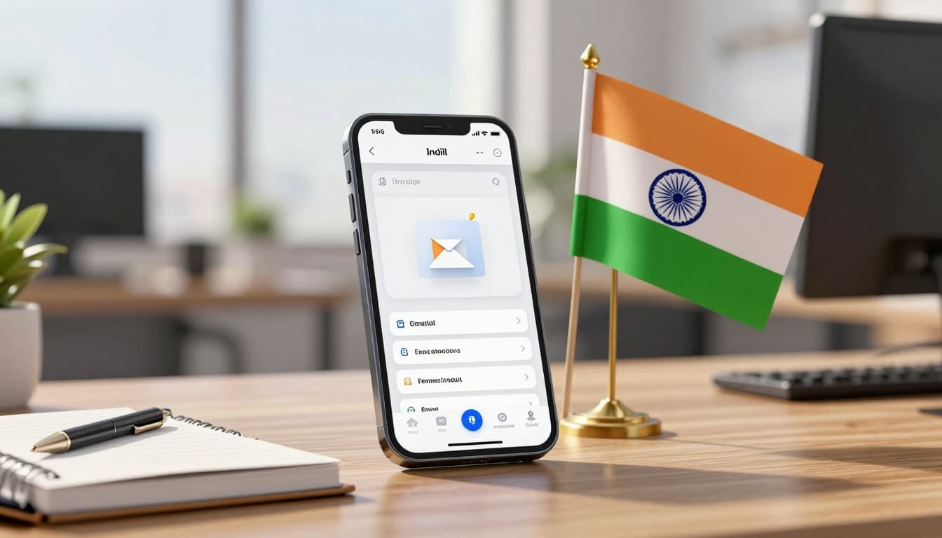 Phone on a desk next to an Indian flag, representing a rollout in India