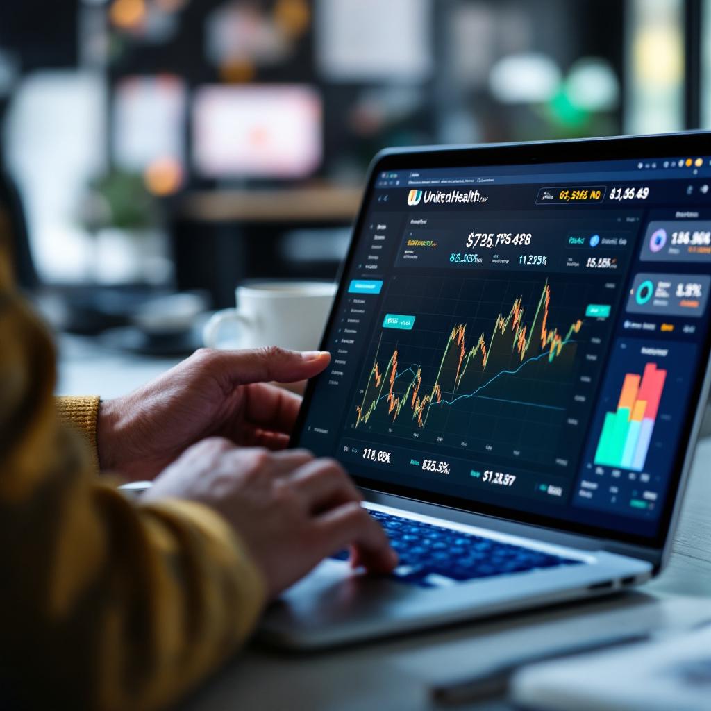 Inside: An investor analyzes positive financial data with UnitedHealth branding