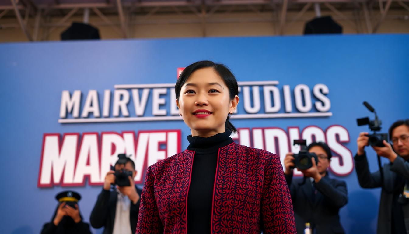 Marvel’s New Iron Fist Sets MCU Record for Representation 2 Press announcement scene with Jona Xiao in front of Marvel Studios logo, journalists taking pictures, celebration of diverse casting