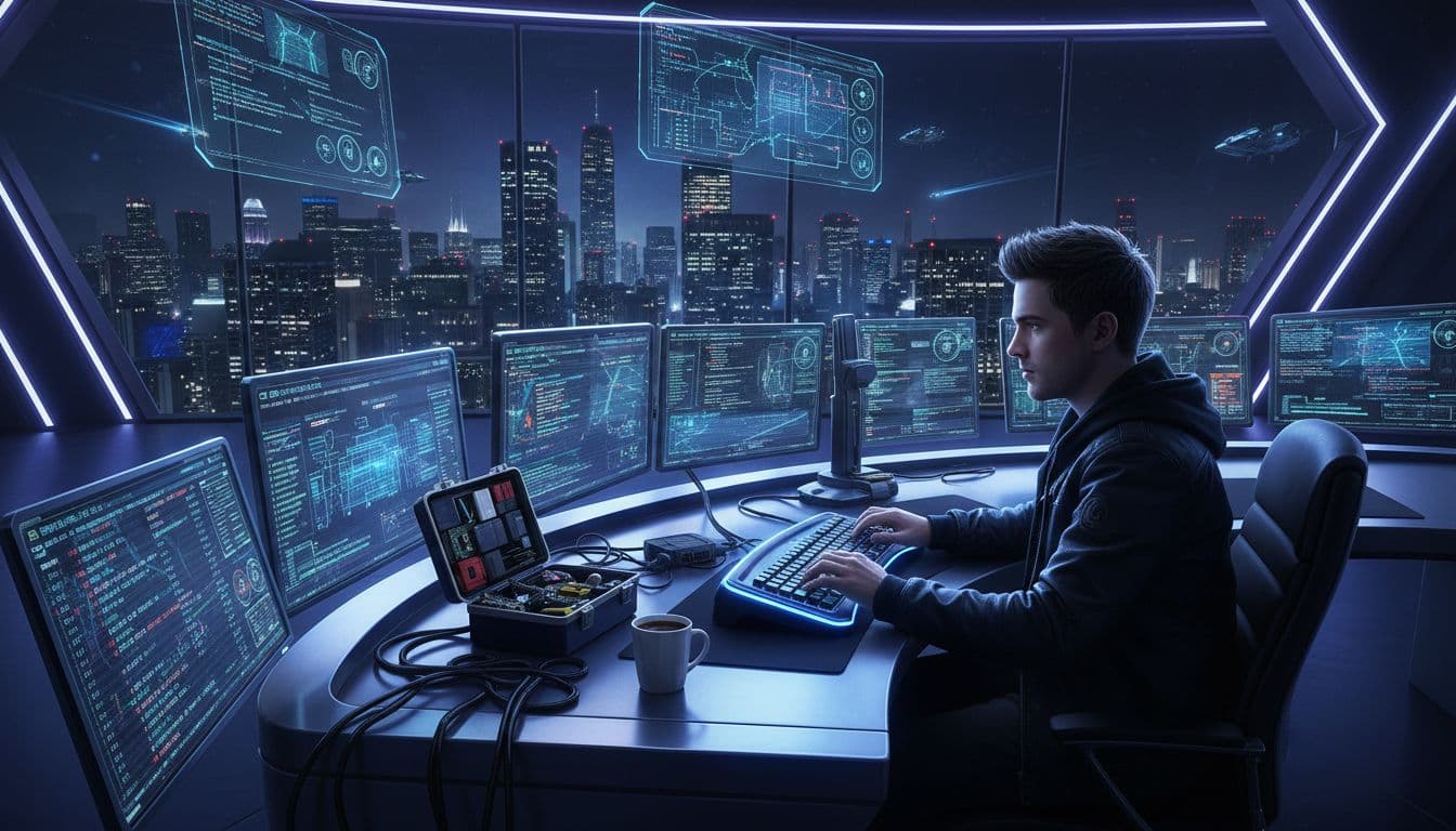 David Dastmalchian Wants Back In: Why Veb and Kurt Make Sense for Avengers: Doomsday 3 Hacker at a futuristic console inside a superhero HQ, focused on repairing a network breach