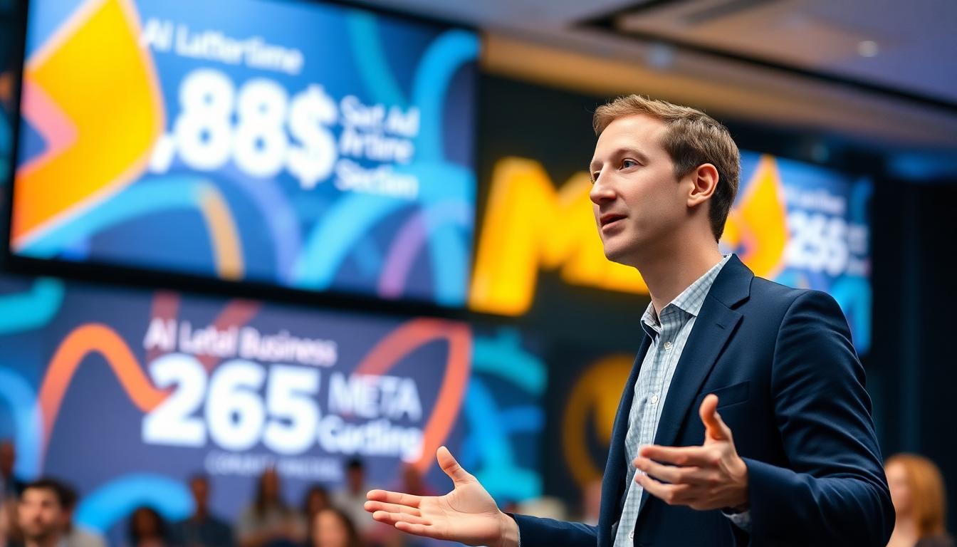 Meta Q2 2025 Earnings: Ad Revenue Surges, AI Bets Grow, and Investors Cheer 2 Image: Mark Zuckerberg at a Meta tech conference in front of AI and ad growth screens