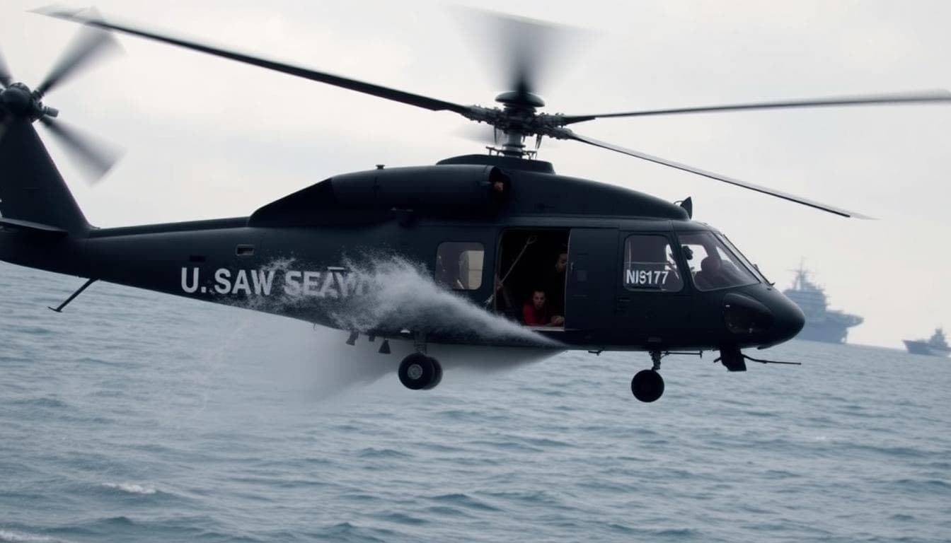 USS Nimitz Loses Two Aircraft in South China Sea; All Crew Recovered Safely 2 MH-60R Sea Hawk helicopter hovering over ocean during search and rescue drill