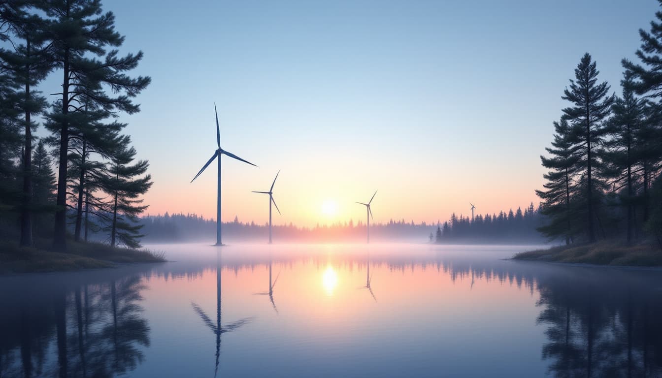 Trump Administration Federal Grants Back Minnesota Climate Projects: What’s Funded and What’s Next 2 Wind turbines near a Minnesota lakeside at sunrise with light fog