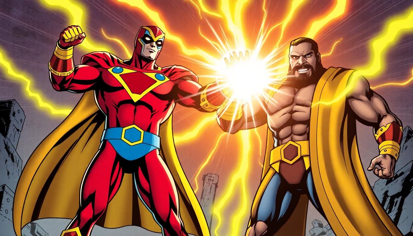 10 Powerful DC Heroes Who Could Defeat The Fantastic Four 3 Mister Miracle & Big Barda, dynamic pose, Fourth World tech glowing, ready to outthink and overpower the Fantastic Four