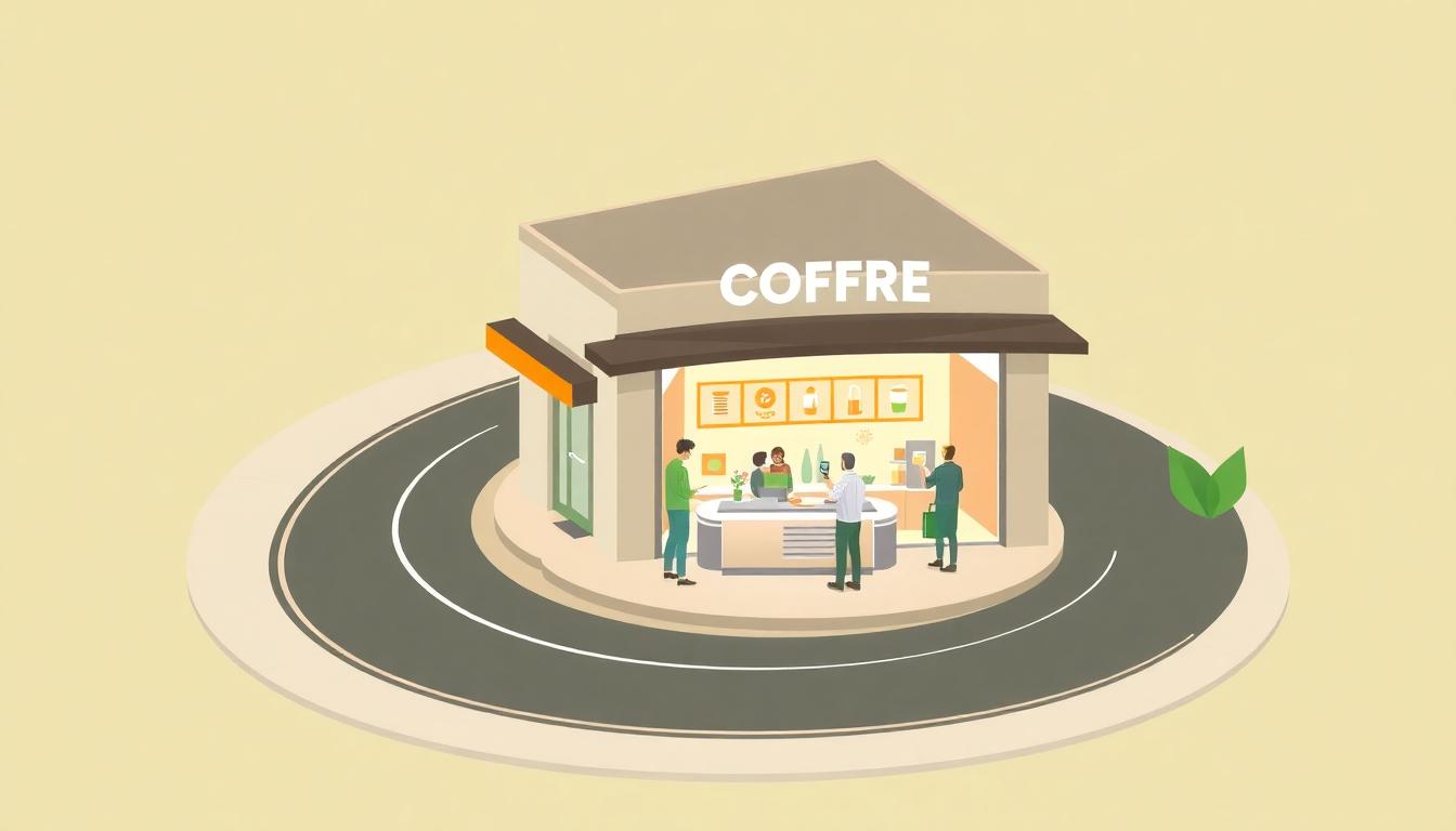 Modern coffee drive-thru and mobile pickup concept