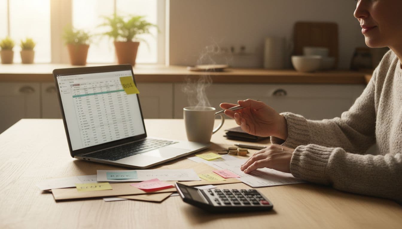 Will Americans Get a $2,000 Stimulus Check From Tariffs? What President Trump Said, and What Congress Is Doing 4 Person reviewing a monthly budget at a kitchen table with laptop and envelopes