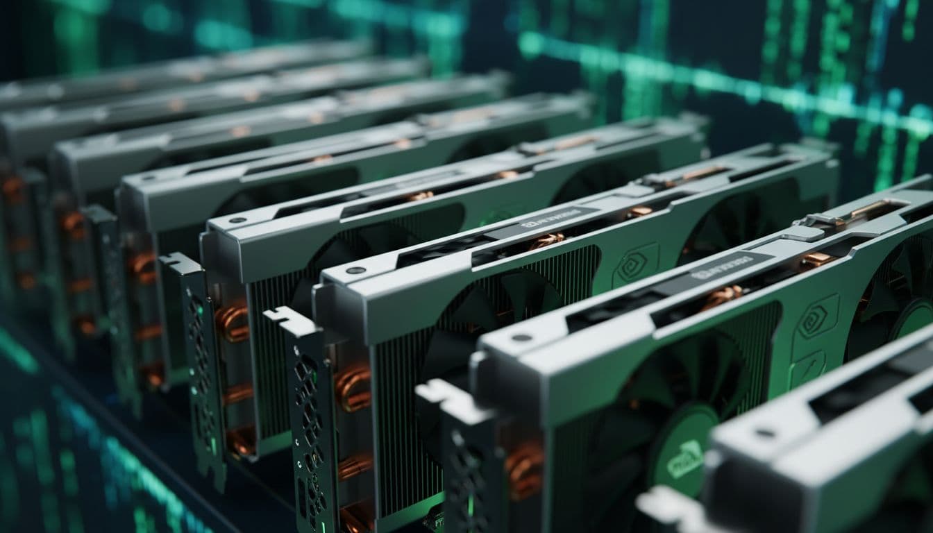 Rows of Nvidia GPUs powering AI training and inference
