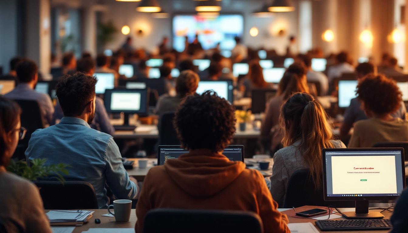 Canva Outage: How a Tech Glitch Halted Creativity Around the World 2 Inside Article Image 1: Stressed office team can't save designs