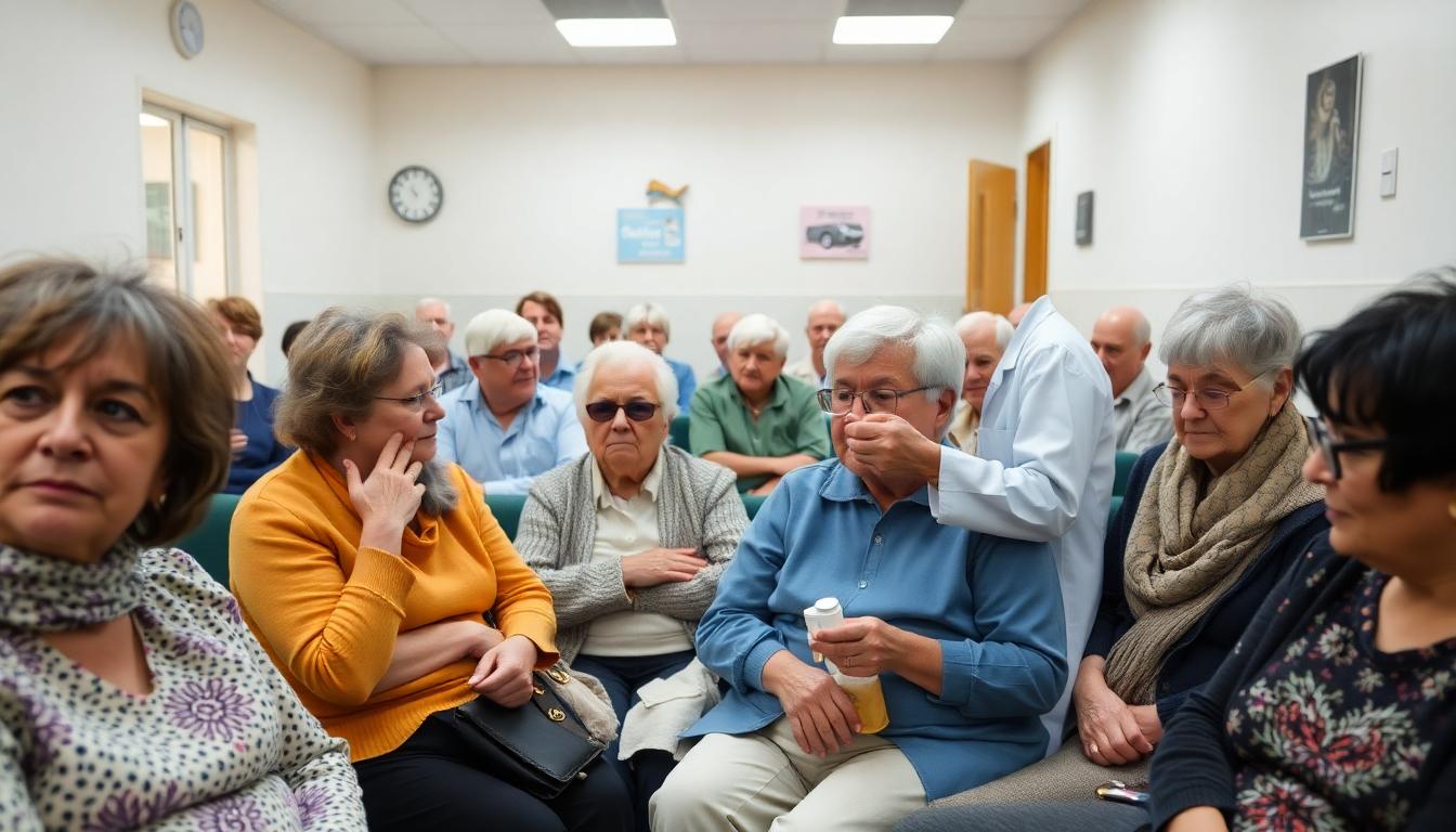 Harlem Legionnaires’ Disease Cluster: What Happened, Why, and What’s Next 2 Inside Article Image 2: Clinic waiting room with older adults, nurse preparing antibiotics