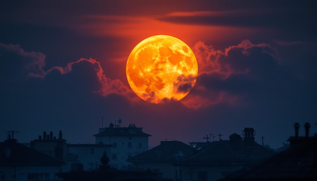 Inside Article Image 1: Orange Buck Moon Over City Rooftops