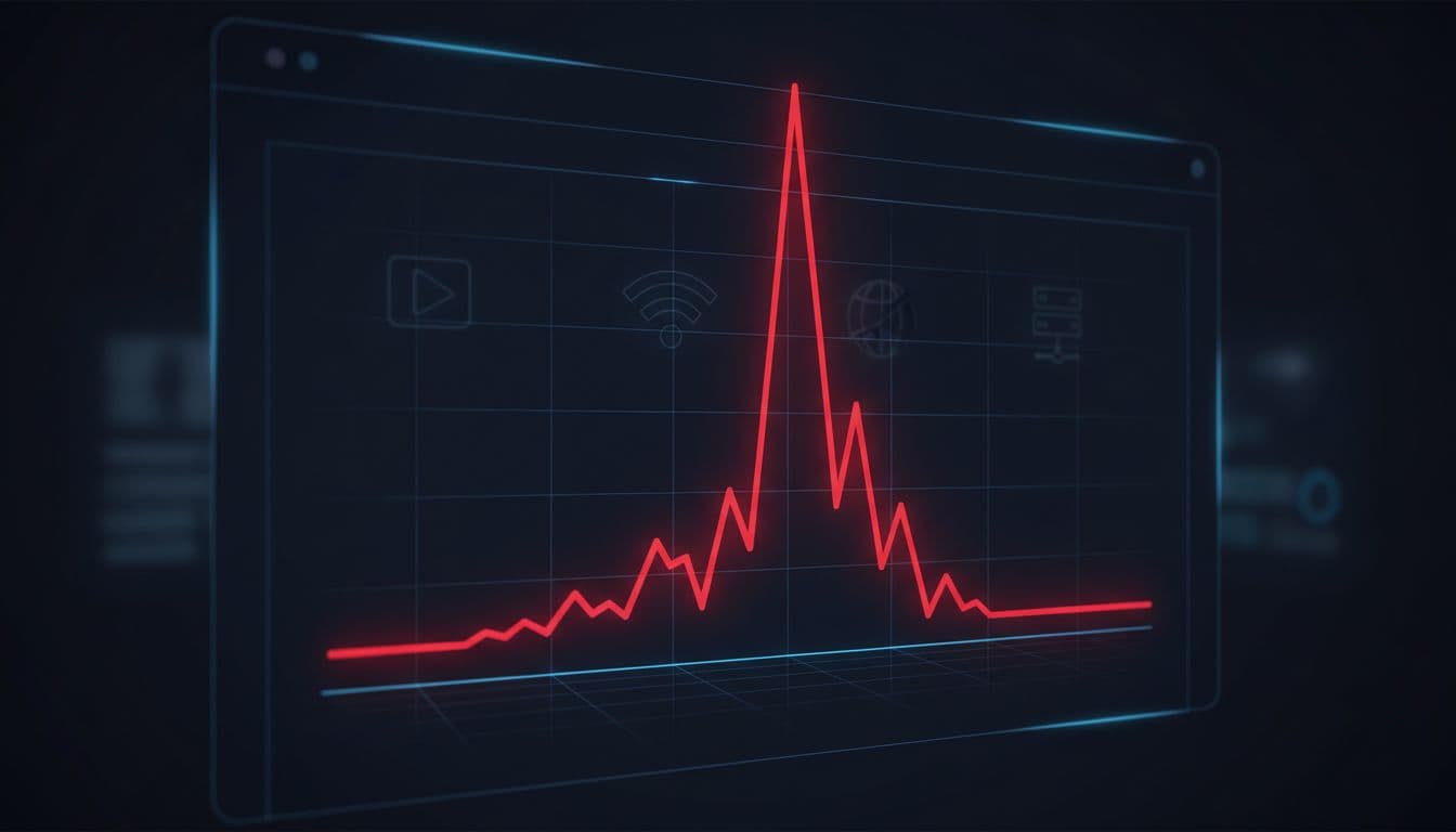 Concept outage spike chart on a dark dashboard