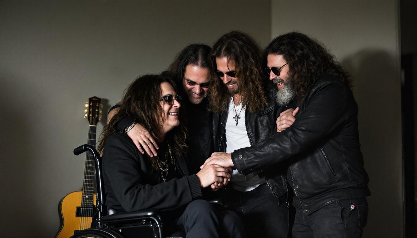 Backstage - Sabbath members in a heartfelt moment