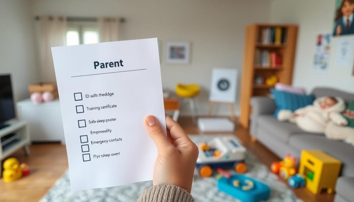 Kansas Child Review Board Warns Parents Amid Day Care Deregulation 4 Parent holds an icon-based checklist in a tidy home, representing vigilance when choosing child care
