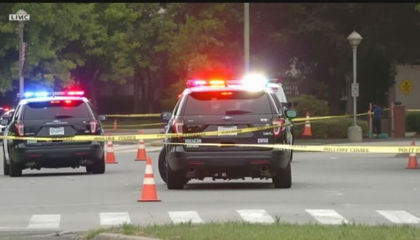 Police vehicles staged near the Evergreen High School entrance