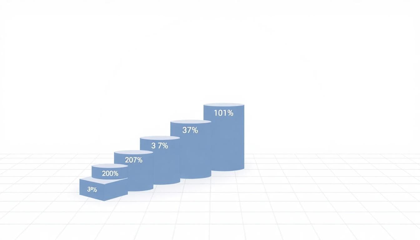 Minimalist infographic showing progressive tax brackets from 10% to 37% with upward threshold arrows for 2026