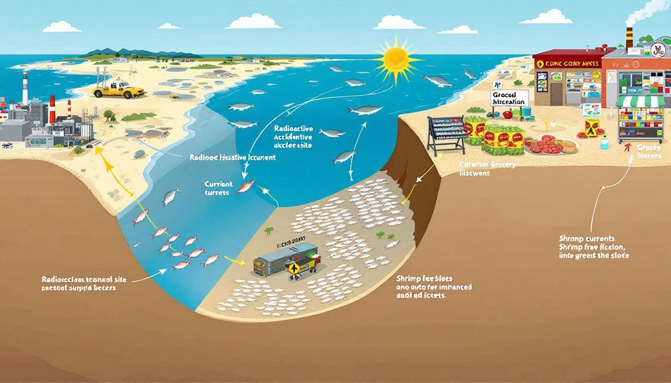 FDA Issues Warning on Popular Shrimp Brand Over Radioactive Contamination 3 Radioactive Isotopes in Seafood Supply Chain Illustration