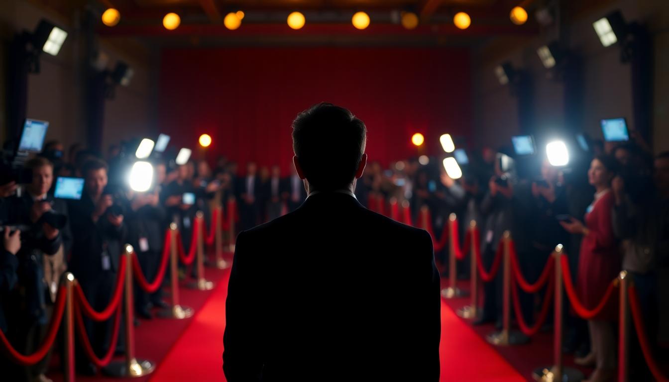 Channing Tatum Opens Up About a Canceled Superhero Project and Lessons From the Near-Miss 4 Actor silhouette facing a red carpet press wall with camera flashes