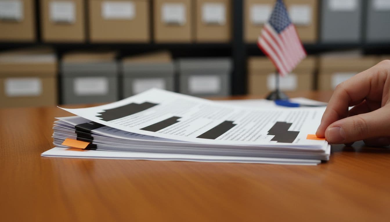 House Moves Toward Vote to Release Epstein Files: What to Know. 4 Close-up of government documents with black redaction bars