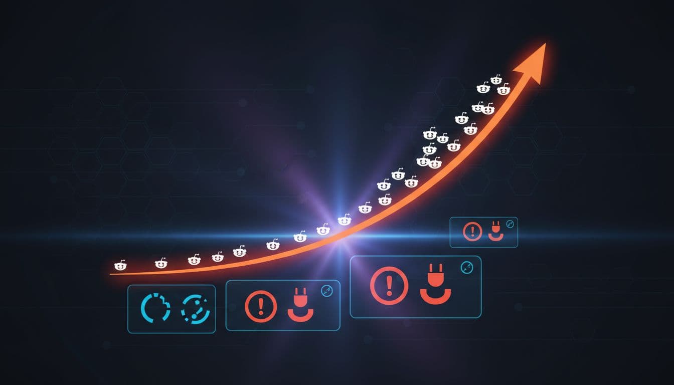 Spike in Reddit outage reports on a dark analytics dashboard