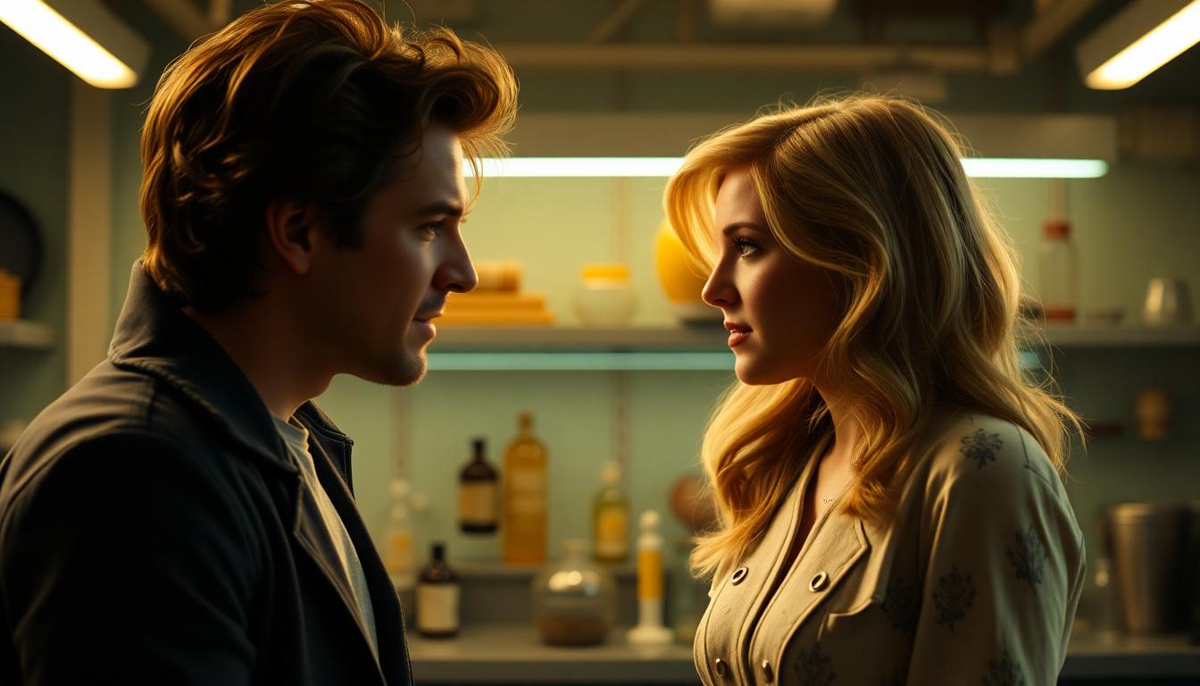 "Fantastic Four: First Steps" – First Reactions from the Premiere 3 Inside Article Image 2: Reed Richards and Sue Storm share an emotional moment in the retro-modern lab